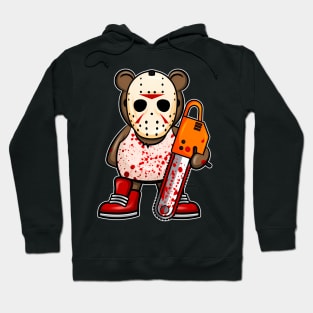 Teddy Bear With Blood And Chainsaw Motive For Halloween Hoodie